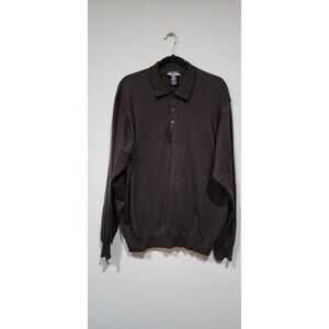 Jos. A. Bank Traveler Modern Fit 100% Pure Wool Brown Long Sleeve Polo Sweater L